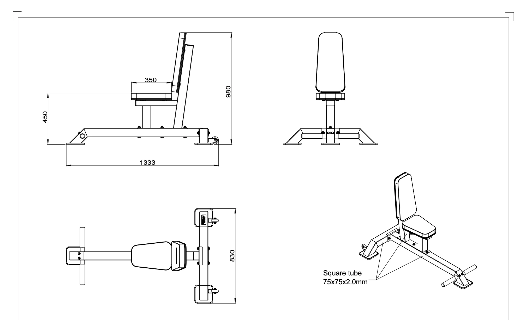 75 Degree Utility Bench - Commercial - Image 3